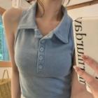 Polo Neck Tank Top Blue - One Size