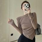 Long-sleeve Asymmetrical T-shirt / High-waist Boot-cut Pants