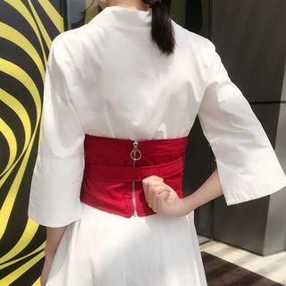 Asymmetric Hem V-neck 3/4-sleeve Dress