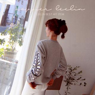 Sequined-trim Brushed Fleece Lined Sweatshirt