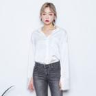 Wide-cuff Round-hem Satin Shirt