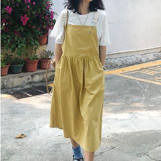 Plain Midi Pinafore Dress Yellow - One Size