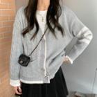 Plain Long-sleeve Knit Cardigan Gray - One Size