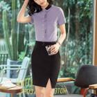 Short-sleeve Frill Trim Shirt / Pencil Skirt / Set