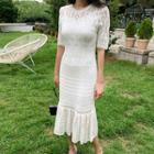 Round-neck Perforated Knit Dress