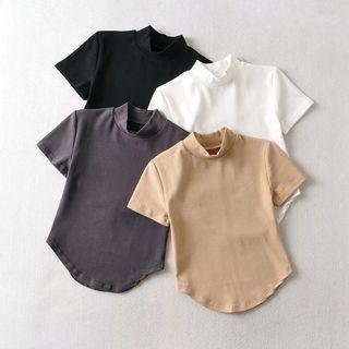 Mock Neck Short Sleeve Plain T-shirt