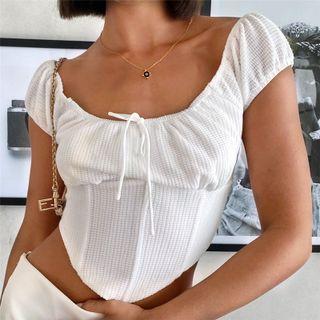 Cap-sleeve Ribbon Crop Top