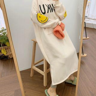 Kangaroo-pocket Printed Long Hoodie Dress