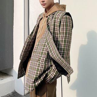 V-neck Plaid Single-breasted Blazer