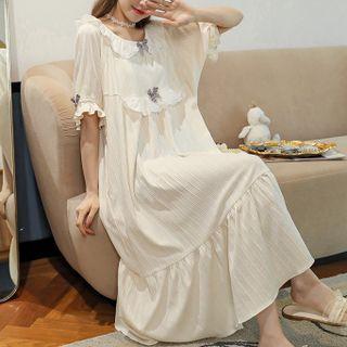 Short-sleeve Bow Lace Trim Sleep Dress