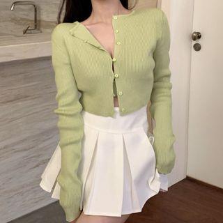 Plain Cropped Cardigan / Camisole Top / Pleated Mini A-line Skirt