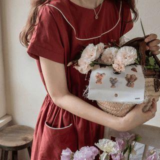 Contrast-trim Shirred Long Dress