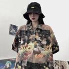 Printed Short-sleeve Button-down Shirt As Shown In Figure - One Size