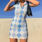 Plaid Short-sleeve Polo Mini Bodycon Dress