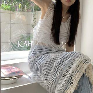Set: Sleeveless Lace Dress + Tank Top Set Of 2 - Sleeveless Lace Dress & Tank Top - White - One Size