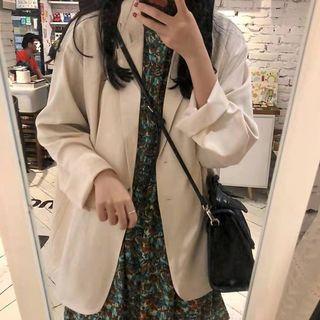 Single-breasted Blazer / Floral Long-sleeve Dress