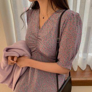 Shirred Floral Long Mermaid Dress Purple - One Size