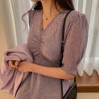 Shirred Floral Long Mermaid Dress Purple - One Size