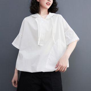 Drawstring Plain Panel Pocket Hoodie