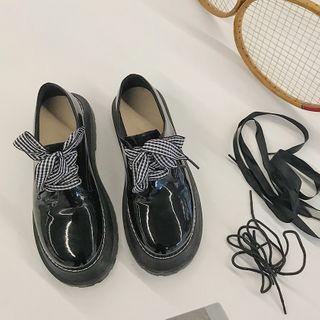 Patent Gingham Bow Platform Loafers