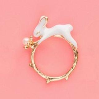 Rabbit Alloy Ring Gold & White - One Size