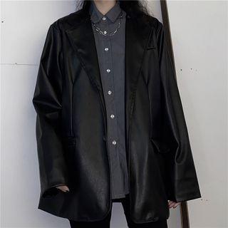 Couple Matching Faux Leather Buttoned Coat