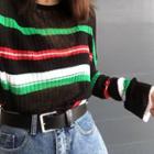 Multicolor Stripe Extra Long-sleeve Knit Top Black - One Size