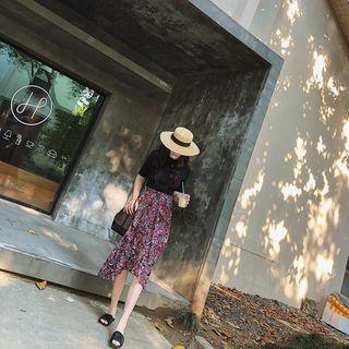 Mock Two-piece Floral Panel Midi A-line Dress