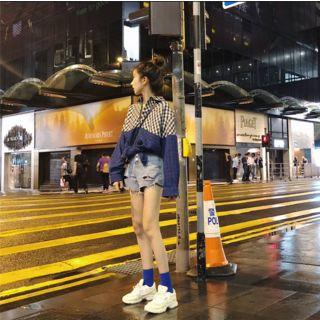 Drop-shoulder Patchwork Shirt As Shown In Figure - One Size