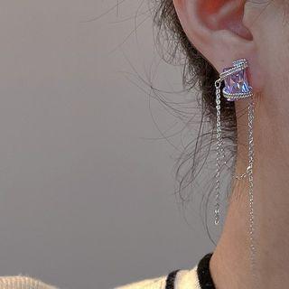 Rhinestone Alloy Fringed Cuff Earring 1 Pair - Silver & Purple - One Size