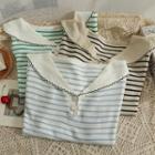 Striped Sailor-collar Crop T-shirt In 5 Colors