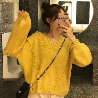 V-neck Fringed Sweater
