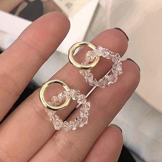 Rhinestone Hoop Dangle Earring 1 Pair - Silver Earring - One Size