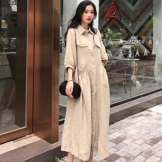 3/4-sleeve Midi Shirt Dress As Shown In Figure - One Size