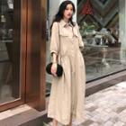 3/4-sleeve Midi Shirt Dress As Shown In Figure - One Size