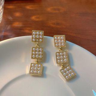 Square Faux Pearl Alloy Dangle Earring