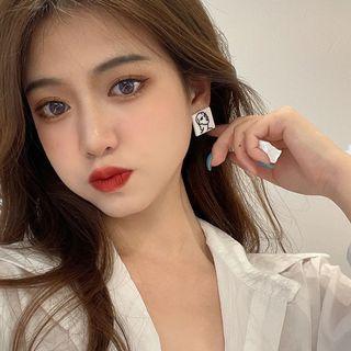 Face Stud Earring 1 Pair - S925 Silver Needle - White - One Size