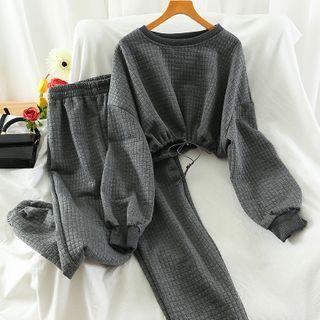 Set: Drawstring-cuff Cropped Pullover + Jogger Pants