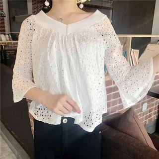 Plain Perforated 3/4 Sleeve Top
