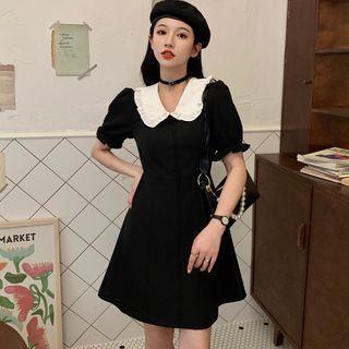 Puff-sleeve Peter Pan-collar Panel Dress