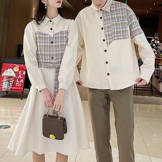Couple Wide Plaid Panel Dress / Shirt