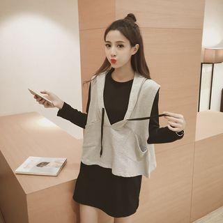 Set: Sleeveless Hoodie + Long-sleeve T-shirt Dress