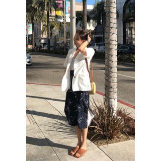Band-waist Floral Print Long Skirt With Sash
