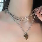 Heart Pendant Layered Chain Necklace Silver - One Size