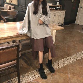 Plain Loose-fit Hoodie / Irregular Midi Skirt