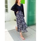 Ruffled Floral Long Chiffon Skirt