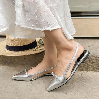 Pointy-toe Bow-detail Sling-back Flats