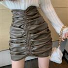 Faux Leather Shirred A-line Skirt