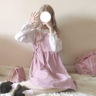 Ruffle Trim Blouse / Overall Dress