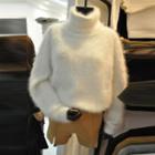 Turtleneck Furry Sweater White - One Size